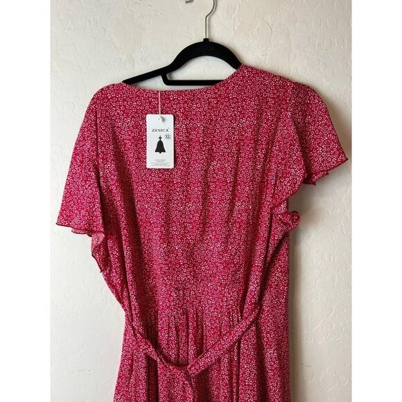 Zesica Juniors XL Red Polka Dot Ditsy Floral Partially Lined Ruffle Detail Wrap - Picture 6 of 8